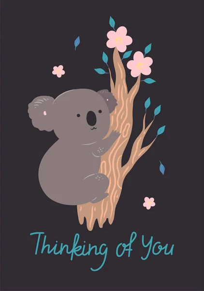 Postal Con Lindo Koala Una Sucursal Imagen Vectorial — Vector de stock