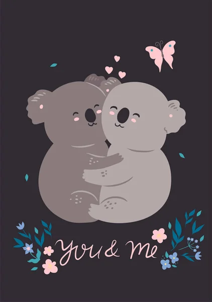 Briefkaart Met Een Paar Schattige Liefdevolle Koala Vectorafbeelding — Stockvector