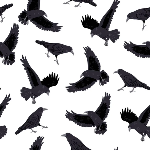 Seamless Pattern Crows White Background Vector Image — Image vectorielle