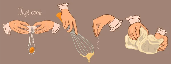 料理のバナー 生地を混練 卵を壊す 調味料 ベクトル画像 — ストックベクタ