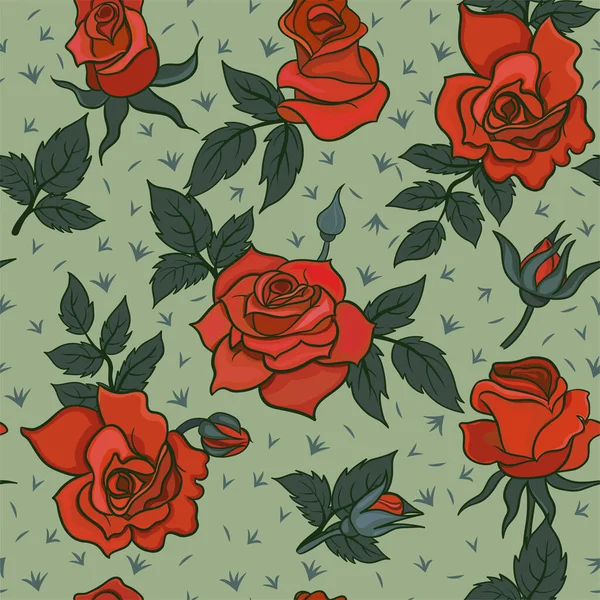 Seamless Pattern Red Roses Vector Image — Stock Vector