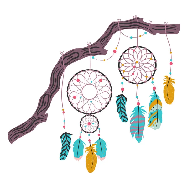 Dream Catcher Feathers Isolated White Background Vector Image — Stock Vector