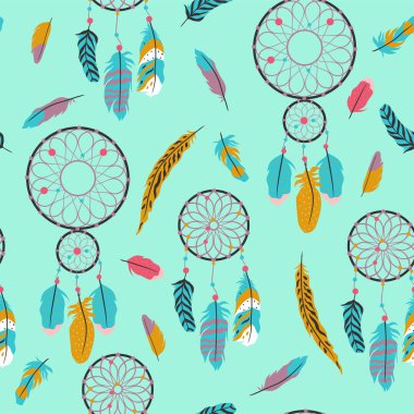 Düş kapanları tüylü, kusursuz desenli. Vektör resmi.