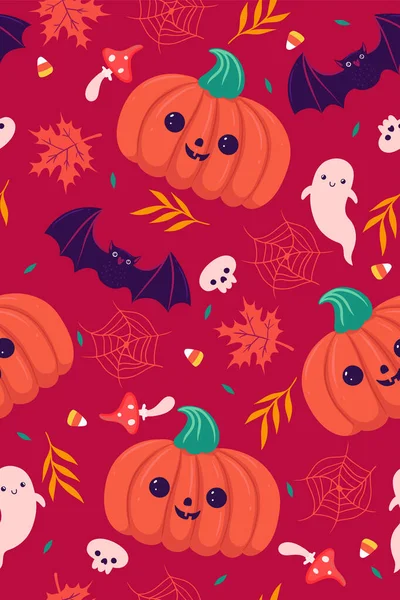 Padrão Halloween Sem Costura Com Abóboras Morcegos Imagem Vetorial —  Vetores de Stock