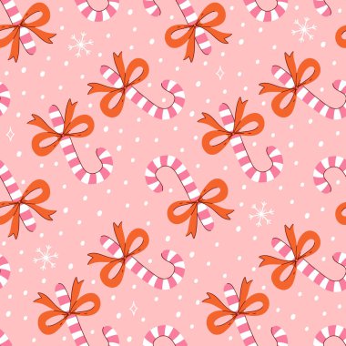 Lolipop baston ve fiyonklu kusursuz desen. Vektör grafikleri.