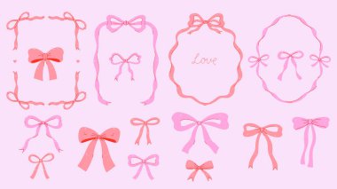 İki gölgede pembe fiyonk ve çerçeveler. Vektör grafikleri.