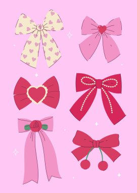 Sevgililer Günü temalı fiyonklar. Vektör grafikleri.