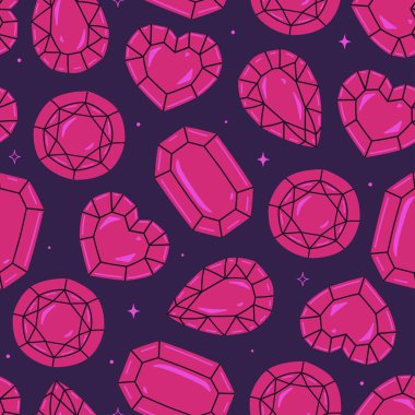 Değişik şekillerde pembe değerli taşları olan kusursuz bir desen. Vektör grafikleri.