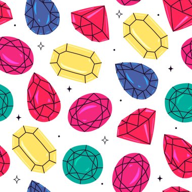 Değişik şekillerde renkli değerli taşları olan kusursuz bir desen. Vektör grafikleri.