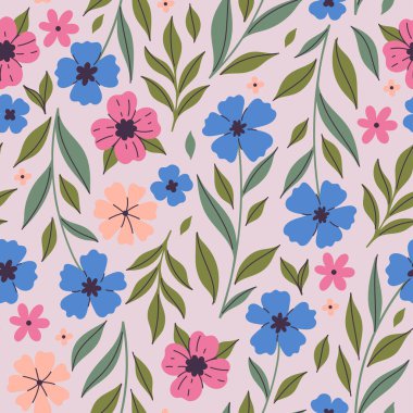 Kusursuz desenli, narin çiçekli. Vektör grafikleri