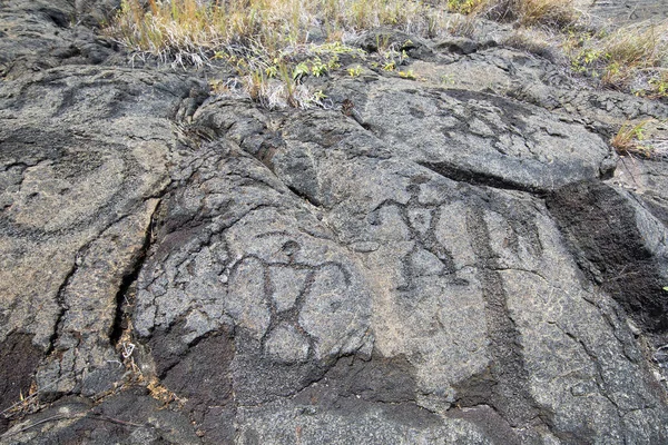 Loa Petroglyphs Parco Nazionale Dei Vulcani Big Island Hawaii — Foto Stock