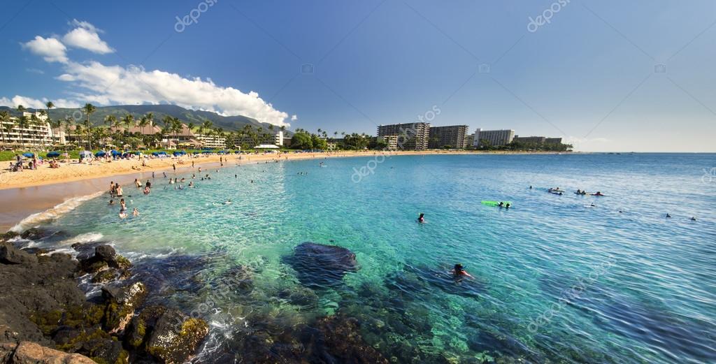Spiaggia Di Kaanapali Dalla Roccia Nera Maui Hawaii Foto