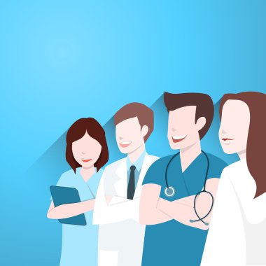 Doktorlar grubu, mutlu sağlık ekibi 