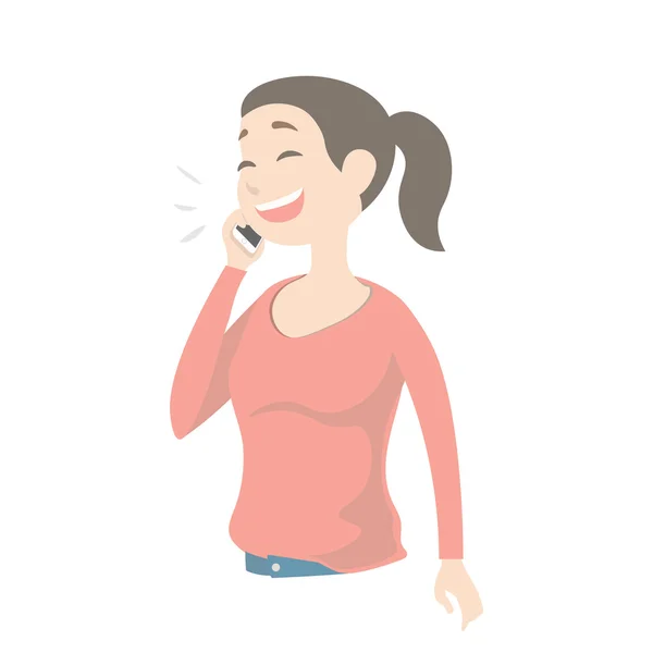 Jeune femme mignonne parlant sur le téléphone intelligent et souriant heureux . — Image vectorielle