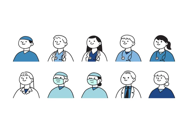 Doodle Conjunto Equipo Médico Avatar Personal Del Hospital Dibujado Mano — Vector de stock