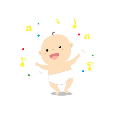 Sevimli çizgi bebek mutlu dans müzik vektör çizim 