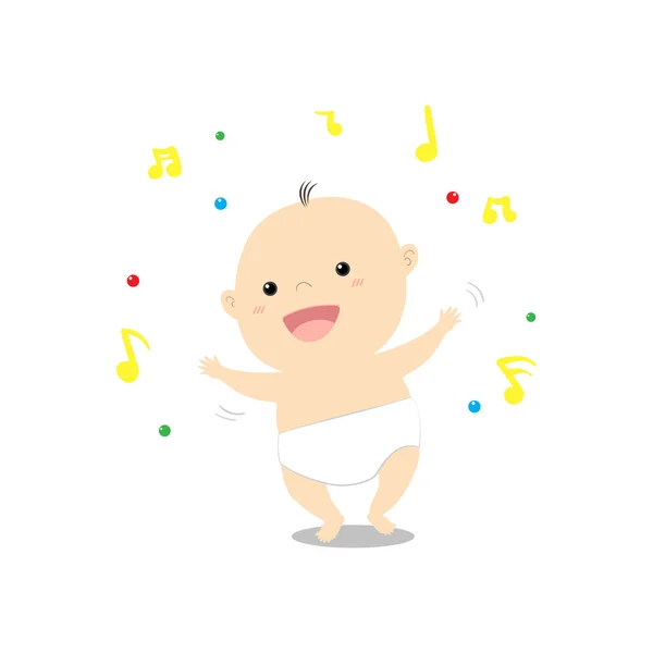 Bébé dessin animé mignon dansant joyeusement illustration vectorielle de musique — Image vectorielle