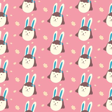 Sevimli Tavşan kızlar. Dikişsiz desen vektör