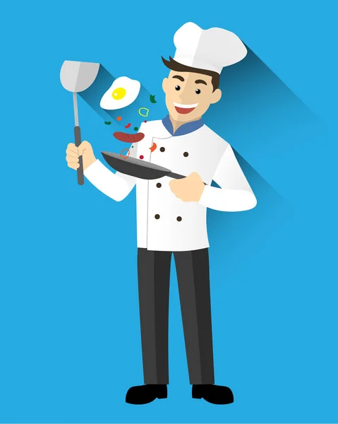 Chef man flying pan — Stock Vector