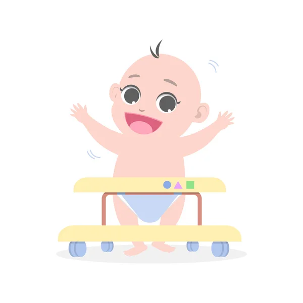 Baby leert lopen door middel van Baby walker — Stockvector