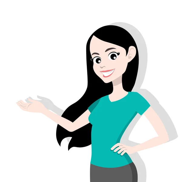 Mujer presentando, haciendo un gesto — Vector de stock