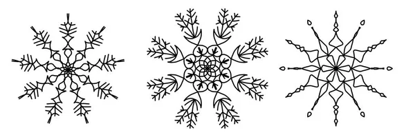 Ensemble de flocons de neige noirs du Nouvel An sur fond blanc, isolés. Forme des particules de neige, Noël Nativité motif flocon de neige de Noël. — Photo