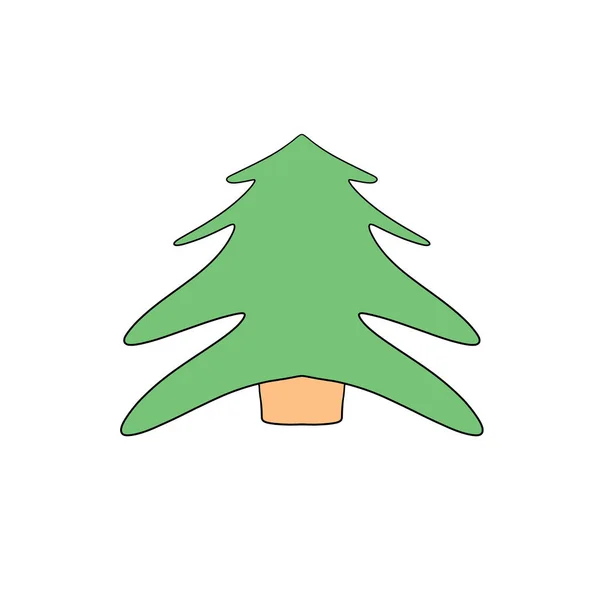 Απλό σχήμα χριστουγεννιάτικο δέντρο με διακοσμήσεις, χριστουγεννιάτικο δέντρο απομονωμένο σε λευκό, εικονογράφηση για το σχεδιασμό, κάρτα Πρωτοχρονιάς, διακοπές — Φωτογραφία Αρχείου