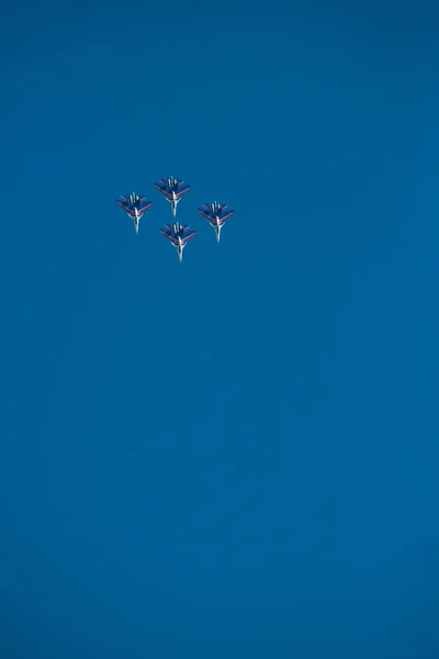 Kirov Rússia Julho 2018 Quatro Caças Céu Azul Show Aéreo — Fotografia de Stock