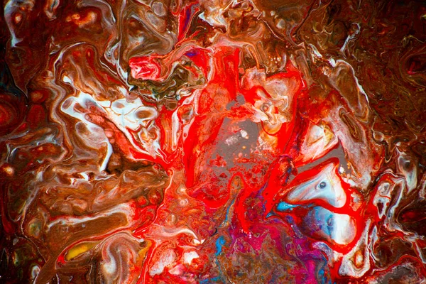 流体艺术风格的纹理 具有旋涡涂料效果的文摘背景 液体丙烯酸涂料背景 蓝色和红色 — 图库照片