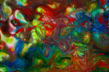 Sıvı sanatının dokusu. Girdap boyası efektli soyut bir arka plan. Sıvı akrilik boya arka planı. Mavi, kırmızı ve yeşil renkler.