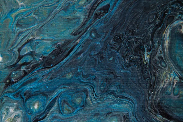 空间流体艺术风格的纹理 具有涂料搅拌效果的文摘背景 液体丙烯酸涂料背景 黑色和蓝色 — 图库照片