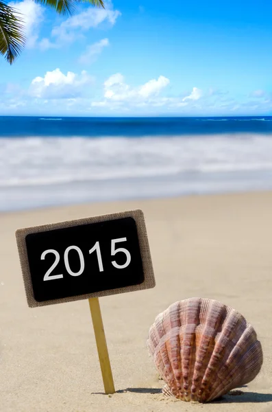 在海边签署"2015" — 图库照片