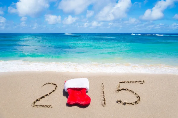 Schild "2015" am Strand — Stockfoto