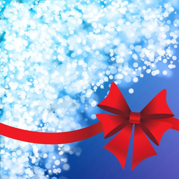 Blue holiday's background with red bow — Stock Photo, Image