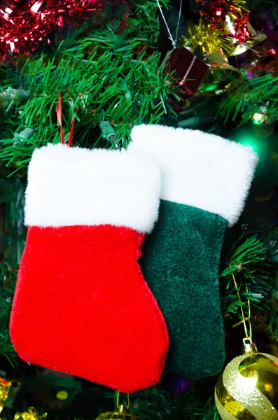 Christmas socks on the tree — Stock Photo, Image