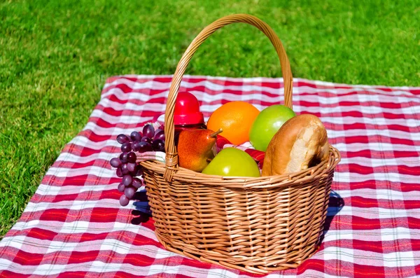 Cesta de picnic con frutas — Foto de Stock