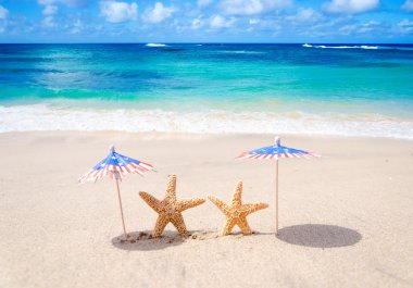 Vatansever ABD arka plan ile starfishes
