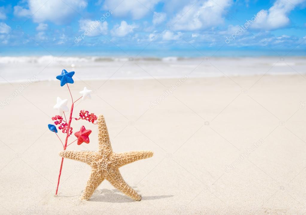 Patriotic USA background with starfishes