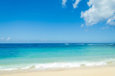 Okyanus ve tropikal kumlu plaj arka plan