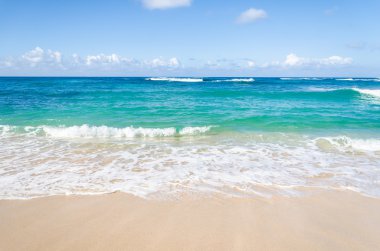 Okyanus ve tropikal kumlu plaj arka plan