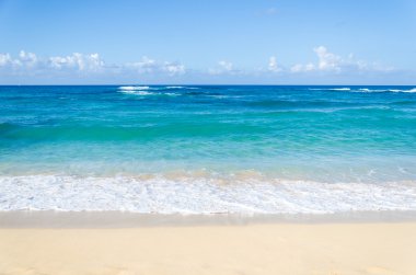 Okyanus ve tropikal kumlu plaj arka plan