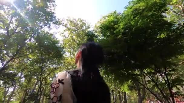 Asiatisk Ung Kvinna Njuter Med Naturen Parken Solsken Dag — Stockvideo
