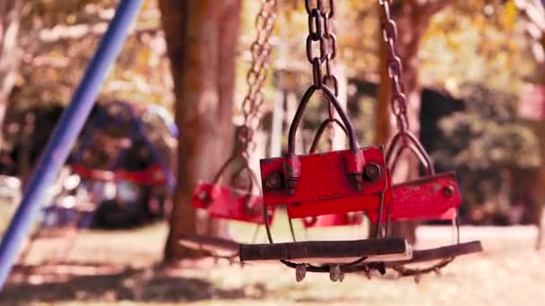 Balanço Vazio Parque Infantil Movendo Pelo Vento Dia Verão — Vídeo de Stock