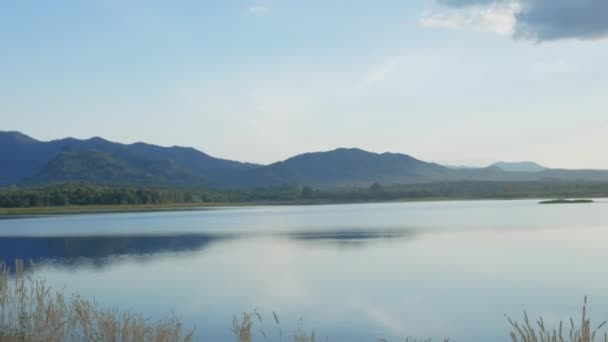 Zdrowa Kobieta Biegnie Ćwiczy Sunset Lakeside Road Azjaci Biegacze Ćwiczą — Wideo stockowe