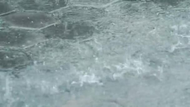 Yağmur Sırasında Çakıllı Deniz Tabanına Damlaları Düşer Doğa Yağmuru Sezonu — Stok video