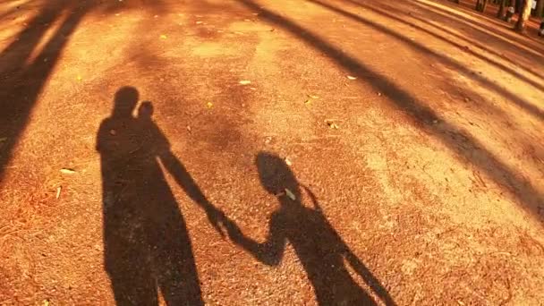 Die Silhouette Auf Dem Boden Von Glücklicher Mutter Und Tochter — Stockvideo