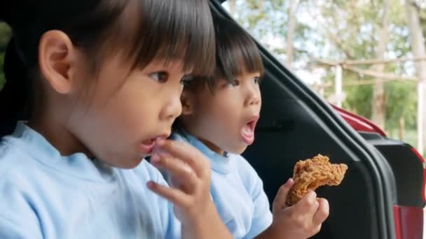 Deux Frères Sœurs Faisant Une Pause Pendant Leur Voyage Famille — Video