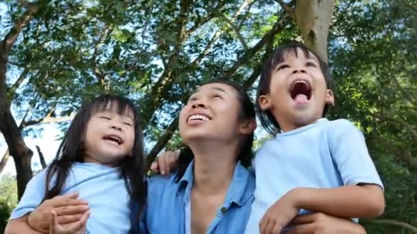 Ilık Güneşli Bir Yaz Günü Bahçede Anneleriyle Gülüp Kucaklaşan Iki — Stok video