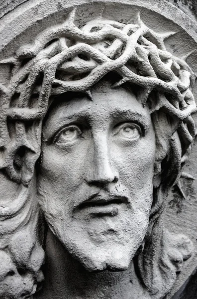 Face Jesus Christ Close Wreath Thorns Suffering — Stock Photo, Image