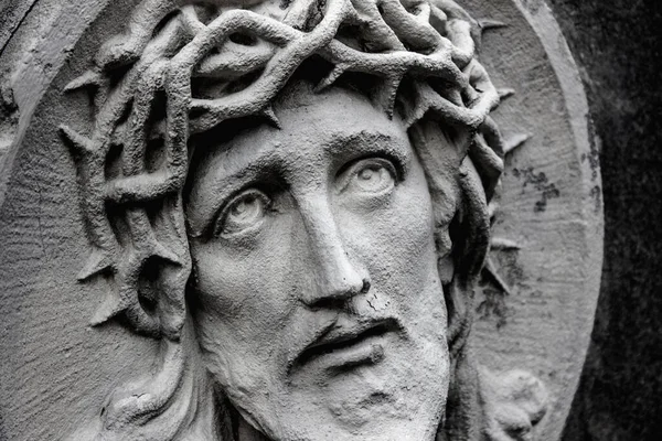 Face Jesus Christ Close Wreath Thorns Suffering — Stock Photo, Image